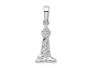 Picture of Rhodium Over Sterling Silver Polished 3D Cape Hatteras Lighthouse Pendant