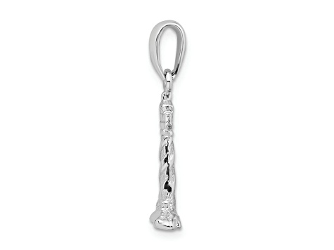 Rhodium Over Sterling Silver Polished 3D Cape Hatteras Lighthouse Pendant