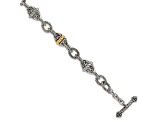 Sterling Silver with 14K Yellow Gold Over Sterling Silver Accent Oxidized 7.5-inch Link Bracelet