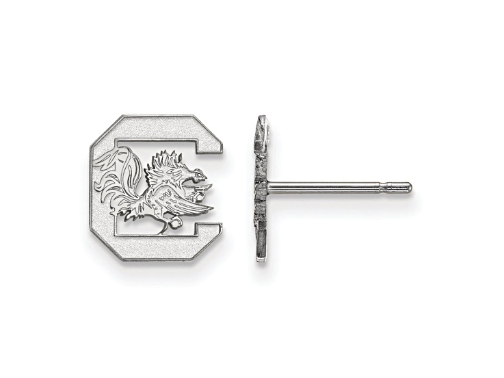Rhodium Over Sterling Silver  LogoArt University of South Carolina Extra Small Post Earrings