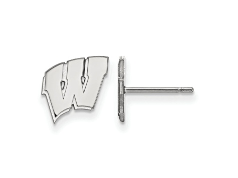Rhodium Over Sterling Silver  LogoArt University of Wisconsin Extra Small Post Earrings