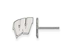 Rhodium Over Sterling Silver  LogoArt University of Wisconsin Extra Small Post Earrings