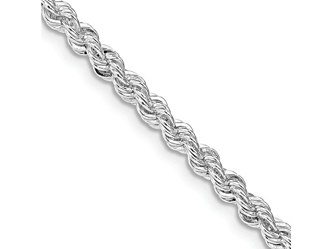 Rhodium Over Sterling Silver 3mm Solid Rope Chain