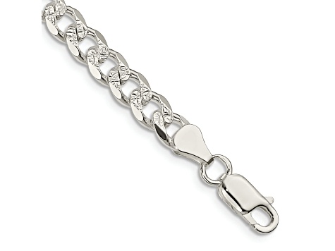 Sterling Silver 7mm Pavé Curb Chain Bracelet