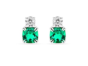 Lab Created Emerald and Moissanite Sterling Silver Stud Earrings