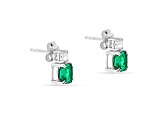 Lab Created Emerald and Moissanite Sterling Silver Stud Earrings