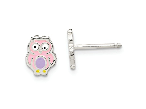 Sterling Silver and Enamel Owl Children's Post Earrings