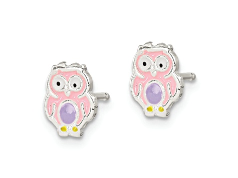 Sterling Silver and Enamel Owl Children's Post Earrings