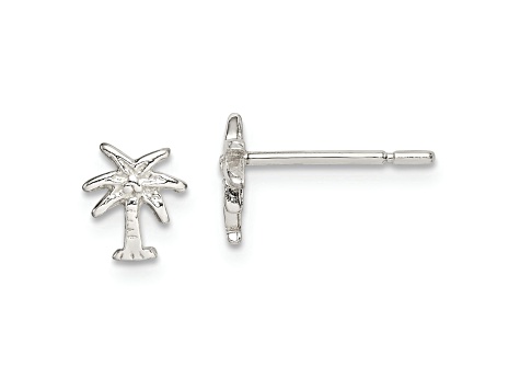 Sterling Silver Polished Palm Tree Post Earrings