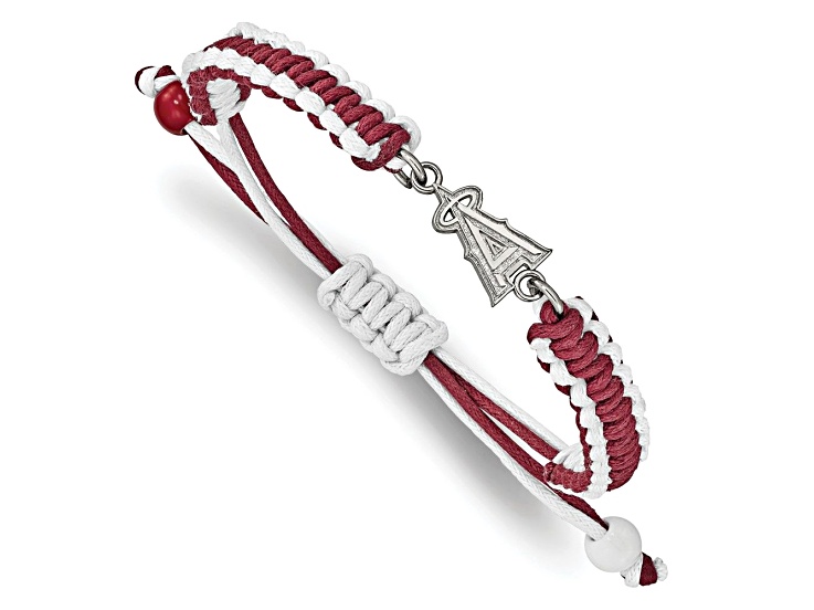 Stainless Steel MLB LogoArt Los Angeles Angels Adjustable Cord Bracelet