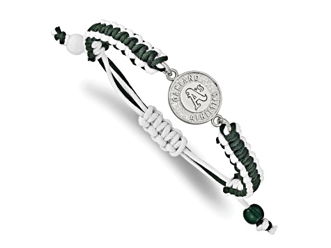 Stainless Steel MLB LogoArt Oakland Athletics Adjustable Cord Bracelet