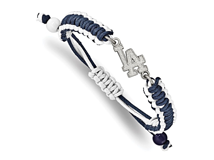 Stainless Steel MLB LogoArt Los Angeles Dodgers Adjust. Cord Bracelet