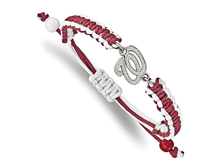 Stainless Steel MLB LogoArt Washington Nationals Adjustable Cord Bracelet