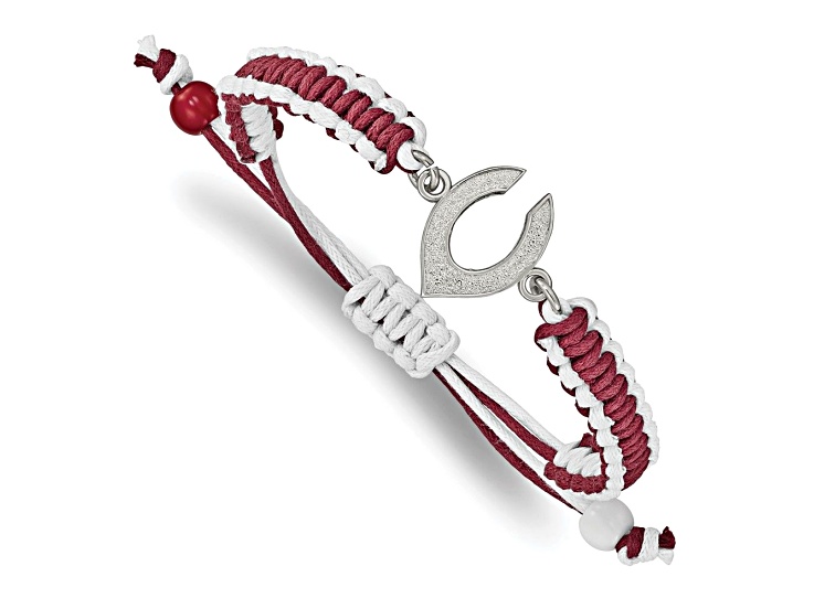 Stainless Steel MLB LogoArt Cincinnati Reds Adjustable Cord Bracelet