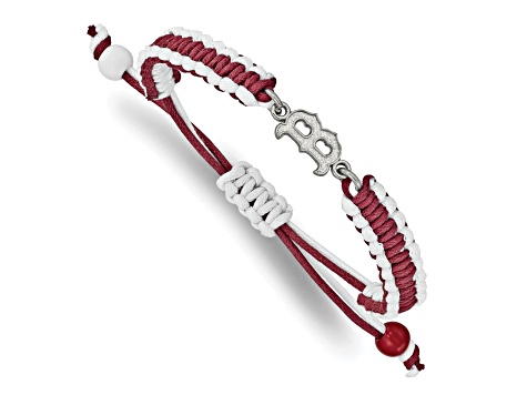 Stainless Steel MLB LogoArt Boston Red Sox Adjustable Cord Bracelet
