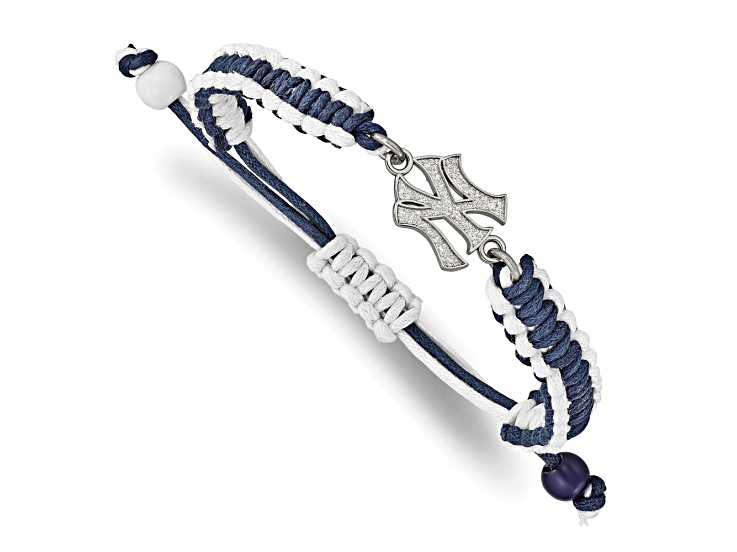 Stainless Steel MLB LogoArt New York Yankees N-Y Adjustable Cord Bracelet