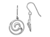 Rhodium Over Sterling Silver Double Wave Dangle Earrings