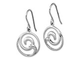 Rhodium Over Sterling Silver Double Wave Dangle Earrings