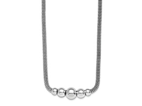 Rhodium Over Sterling Silver Polished Mesh Graduated Beaded Necklace