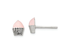 Sterling Silver Pink Enamel Cupcake Children's Post Earrings