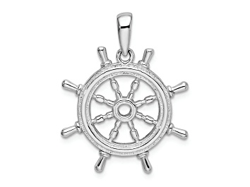Picture of Rhodium Over Sterling Silver Polished Cut-out 3D Ships Wheel Pendant