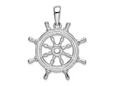 Rhodium Over Sterling Silver Polished Cut-out 3D Ships Wheel Pendant