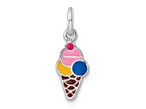 Rhodium Over Sterling Silver Enameled Ice Cream Cone Children's Pendant