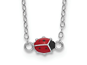 Picture of Rhodium Over Sterling Silver Enamel Ladybug with 2-inch Extension Childs Necklace