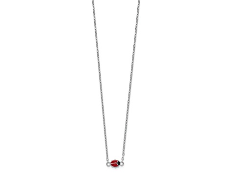 Rhodium Over Sterling Silver Enamel Ladybug with 2-inch Extension Childs Necklace