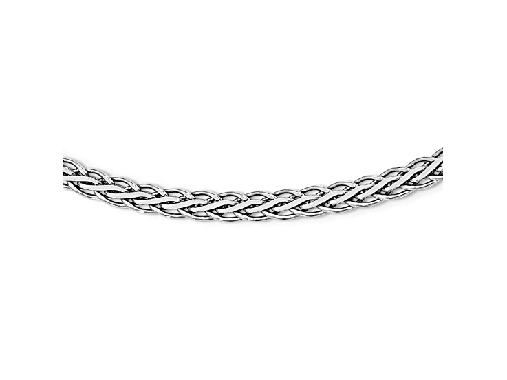 Rhodium Over Sterling Silver 4.8mm Diamond-Cut Flat Spiga 18 Inch Chain