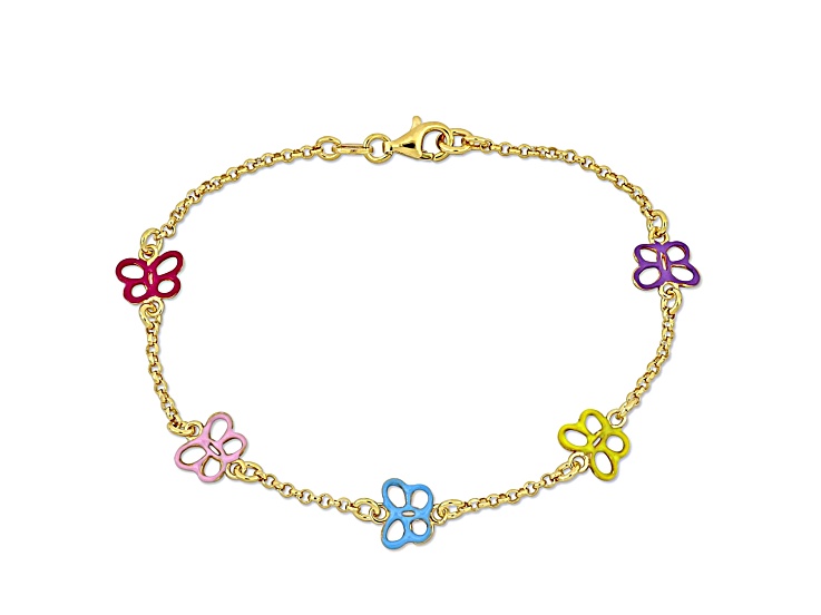 Children's Multi-Color Enamel Butterfly Charm Bracelet in 18K Yellow Gold Over Sterling Silver