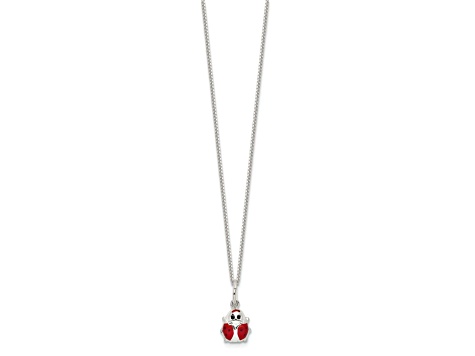 Sterling Silver Polished Black and Red Enameled Ladybug Children's Necklace
