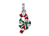 Rhodium Over Sterling Silver Enamel Candy Cane Charm