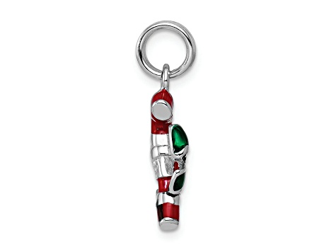 Rhodium Over Sterling Silver Enamel Candy Cane Charm
