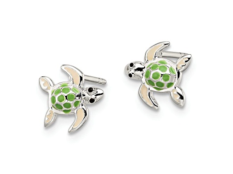 Sterling Silver Children's Enamel Sea Turtle Post Earrings