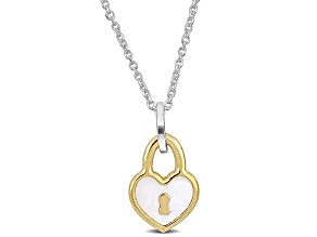 Children's White Enamel and Yellow Heart Lock Charm in 2-Tone Sterling Silver