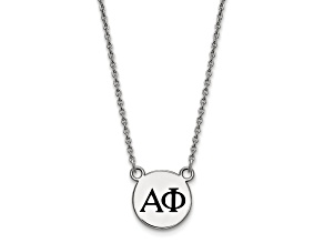 Rhodium Over Sterling Silver LogoArt Alpha Phi Small Enamel Pendant Necklace