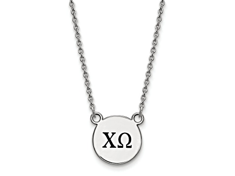 Rhodium Over Sterling Silver LogoArt Chi Omega Small Enamel Pendant Necklace