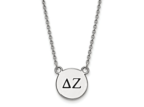 Rhodium Over Sterling Silver LogoArt Delta Zeta Small Enamel Pendant Necklace