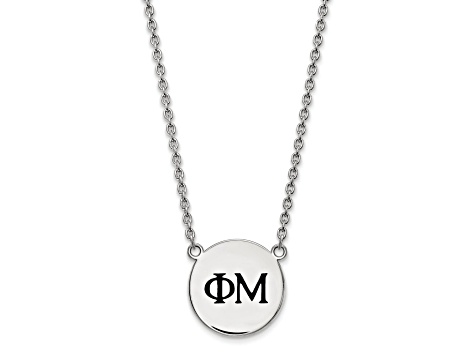 Rhodium Over Sterling Silver LogoArt Phi Mu Small Enamel Pendant Necklace