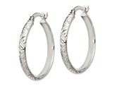 Sterling Silver Diamond-cut 4mm Bangle and 3mm Hoop Earring Set