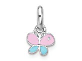 Rhodium Over Sterling Silver Children's Small Enamel Butterfly Pendant