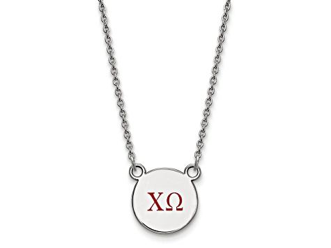 Rhodium Over Sterling Silver LogoArt Chi Omega Small Enamel Pendant Necklace