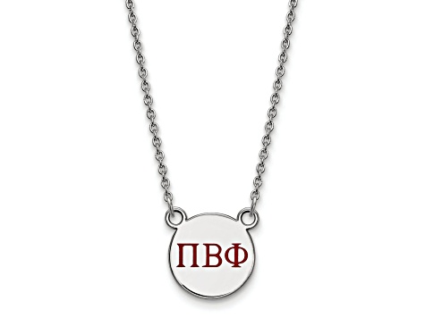 Rhodium Over Sterling Silver LogoArt Pi Beta Phi Small Enamel Pendant Necklace
