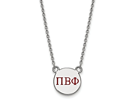 Rhodium Over Sterling Silver LogoArt Pi Beta Phi Small Enamel Pendant Necklace