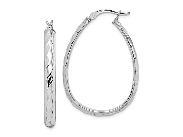 Rhodium Over Sterling Silver 4mm Textured Hoop Earrings