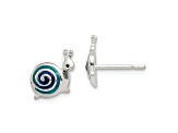 Sterling Silver Polished Blue and Black Enameled Snail Post Earrings