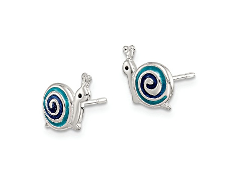 Sterling Silver Polished Blue and Black Enameled Snail Post Earrings