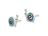 Sterling Silver Polished Blue and Black Enameled Snail Post Earrings