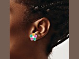 Rhodium Over Sterling Silver Enamel Flower Children's Post Earrings
